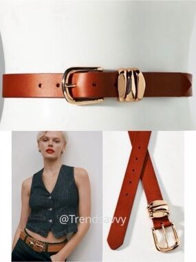 ANTHROPOLOGIE Structured Keeper Belt Brown Leather Gold Buckle Size Medium NWT